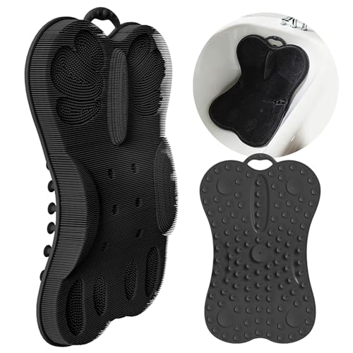 Back Scrubber Shower Bathtub Tub Body Bath Cushion Back Lumbar Support - Silicone Ergonomic Extra Large Thick Soft Seat Paded Non-Slip Suction Cups Relaxing Spa Exfloating Scrubber Mat Black - color: Black