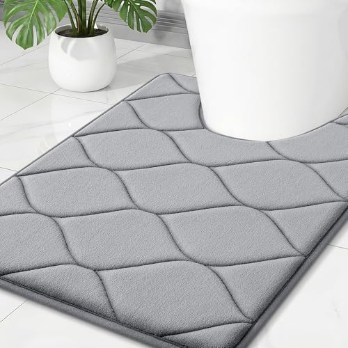 Smiry Memory Foam U-Shaped Toilet Mat 24"x20", Ultra Soft Non-Slip Bathroom Floor Mat, Water Absorbent & Machine Washable Commode Contour Rug for Toilet Home Decor, Grey - color: Grey, size: 24"x20" Contour Rug
