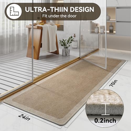 YDKGL Bathroom Runner Rug, Thin Bath Mat Bathroom Rugs Non Slip Washable, Rubber Backing Quick Dry for Floor, Tub and Shower, Brown Beige 24x70 - color: Al-beige Brown, size: 24"x 70"