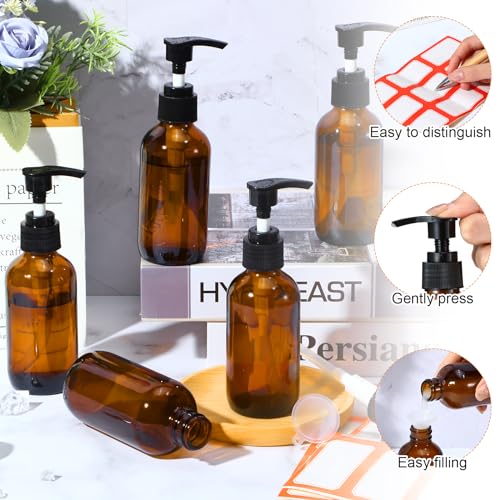 Tanlade 12 Pcs Glass Pump Bottle Dispenser 4 oz Travel Bottles with Pump Refillable Glass Containers for Toiletries Lotion Liquid Soap Shampoo Essential Oils Cosmetic Travel Accessories(Amber) - color: Amber