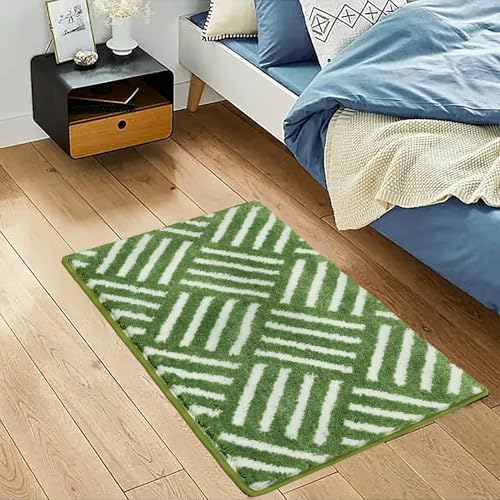 ORTIGIA Striped Green Bathroom Rugs Non Slip Washable, 20x30 Quick Dry Absorbent Soft Plush Microfiber Bath Mats, Bath Rugs for Bathroom Floor Carpet for Sink Bedroom