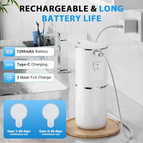 Fantictas Automatic Foaming Soap Dispenser Touchless, 4 Adjustable Levels | Foam Soap Dispenser 380ML, USB Charging Wall Mount for Kitchen & Bathroom, IPX5 Waterproof - color: White