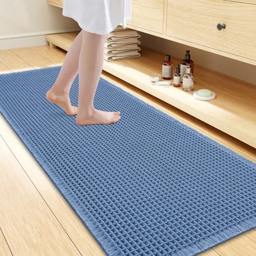 Smiry Waffle Bath Mat 60x24, Extra Soft Absorbent Bathroom Rugs, Non Slip Machine Washable Quick Dry Bath Rugs for Bathroom Floor, Tub, Shower, Home Decor Accessories, Blue - color: Blue, size: 60'' X 24''