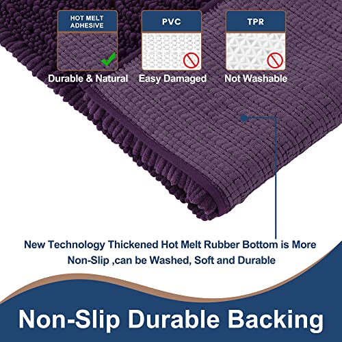 FLOLEOPA Luxury Chenille Plum Bathroom Rugs Bath Mats Sets, Extra Soft and Absorbent Bathroom Rugs Non Skid Machine Wash Dry Bath Mats（32"x20" Plus 17"x24"） - color: Plum, size: 32"x20" Plus 17"x24"
