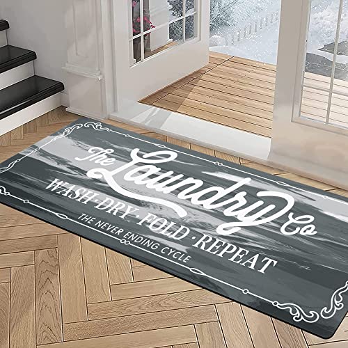 Pauwer Laundry Room Rug Runner 20"x48" Waterproof Rubber Laundry Mat Non Slip Kitchen Mats for Floor Washable Floor Mat Runner Rug for Farmhouse Mudroom Washroom Bathroom Decor - color: Light Grey, size: 1'8" x 4'