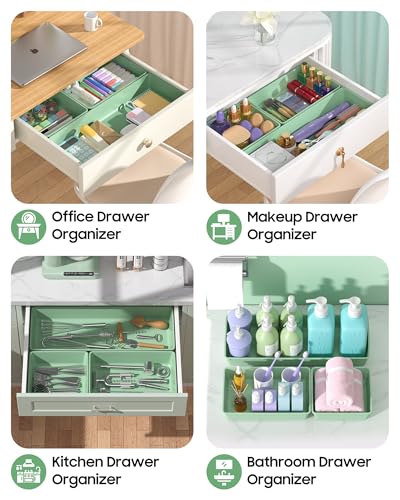 10 Pack Large Size Plastic Drawer Organizers Set, 3 Sizes Desk Drawer Organizer Trays, Storage Bins for Vanity, Makeup, Bathroom, Kitchen Utensils and Office (Green) - color: Green