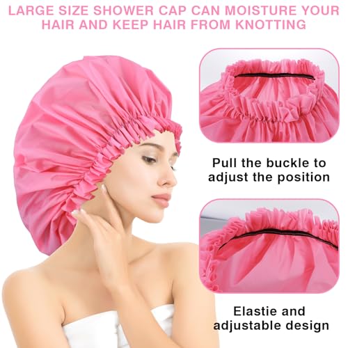 2 PCS Large Shower Cap for Braids - Waterproof Shower Cap for Women, Reusable XL Plastic Shower Caps Jumbo Bath Bonnet for Long Thick Curly Hair, Locs, Twist Braids (Black&Pink) - color: Black+Pink