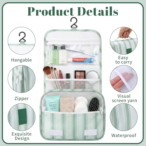 Pengxiaomei Toiletry Bag for Women, Waterproof Hanging Cosmetic Bag Portable Makeup Pouch Multifunction Handle Travel Toiletry Bag for Teen Girl Gifts (Sage Green) - color: Sage Green