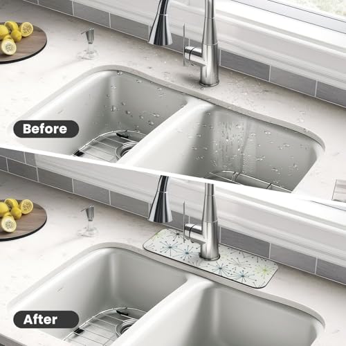 Mid Century Modern White Pot Dot 15" X 5.5" Kitchen Sink Splash Guard Faucet Faucet Guard Draining Mat Sink Splash Guard Faucet Kitchen Bathroom - color: Mid Century Modern White Pot Dot