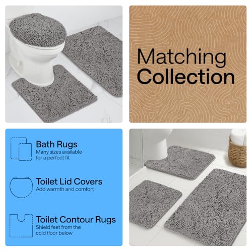 GORILLA GRIP Bathroom Rug Sets 3 Piece, Bath Mat Set and Oval Toilet Base with Rubber Backing, Plush Absorbent Shaggy Chenille Washable Mats, Includes 24x19.5, 24x17 and 36x24 Inch Rugs, Grey - color: Grey, style: 24"x19.5" + 24"x17" + 36"x24" - 3 Pack