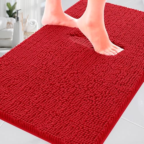 Chenille Bath Rug, Ultra Soft Absorbent Bathroom Mat, Non-Slip PVC Backing, Machine Washable, 31x20, Red - color: Red, size: 1'8" x 2'7" (20"x31")