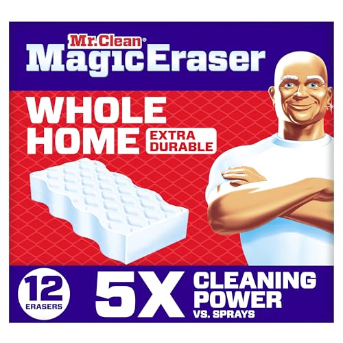 Mr. Clean Magic Eraser Sponge, All Purpose Cleaner, Cleaning Scrubber, Wall, Sneaker, Kitchen, Bathroom, Shower Cleaning Supplies, Melamine Sponge, Cleaning Pads, Whole Home Extra Durable, 12ct - size: 12 Count (Pack of 1), style: Upgraded Version
