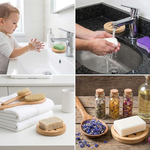 3Pcs Shower Steamer Tray Bamboo Soap Holder,Wooden Soap Dishes, Natural Bamboo Soaps Dish for Bathroom Accessories