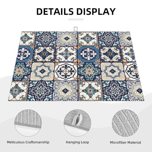 2Pcs Dish Drying Mats Faucet Mats Sets Large Size Coffee Mats Sink Faucet Mat Splash Guard for Kitchen Counter Bathroom Sink Coffee Bar Kitchen Decor (Blue Boho, 18"x24" 15" x 5.5"Set) - color: Blue Boho