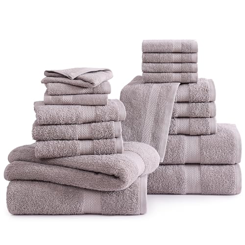 LANE LINEN 100% Ringspun Cotton Bath Towel Set - 18 Piece - Very Soft, Quick Drying & Highly Absorbent - 4 Bath, 8 Wash Cloth, 6 Hand Towels - Ideal for Guests & Perfect for Your Bathroom - Platinum - color: 06: Platinum, size: 18 Piece Towel Set