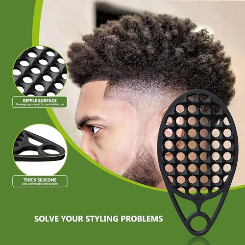 KOUPA Silicone Afro Twist Brush with Pick Comb - Easy Clean Dual-Sided Design with Textured Holes for Defined Afro Curls, Suitable for Coily Hair Men & Women, Black - color: Black
