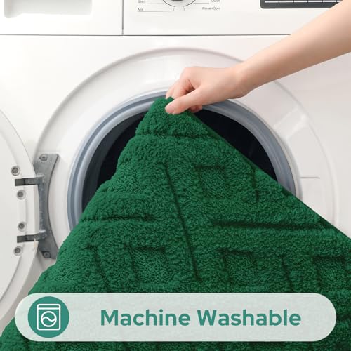 HOMEIDEAS Dark Green Bathroom Rug Set 2 Piece, Soft Microfiber Tufted Bath Mats, Super Absorbent Non Slip, Machine Washable Bathroom Rugs for Tub, Shower and Floor, 20" x 32" Plus 16" x 24" - color: Dark Green