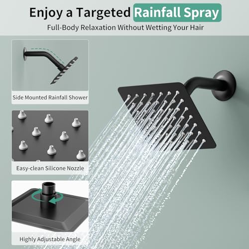 Shower Faucet Set Shower System - SR SUN RISE Matte Black Shower Trim Kit with Dual Shower Head, 12'' Ceiling Rainfall 6'' Wall Mount with Handheld Shower for Couples, Complete 6 Diverter Valve - color: Black, size: 12 Inch
