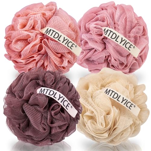 MTDLYICE Loofah Sponge, XXL Large Loofah 100g 4 Pack, Bath Sponge Soft Mesh Shower for Men, Body Scrub, Shower Pouf Bath Accessories, for Body Wash, Soap (Red Soil) - style: Red Soil