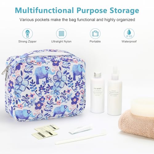 Mossio Hanging Toiletry Bag with Sturdy Hook - Large Portable Cosmetic Makeup Travel Organizer for Men & Women - color: Flower Elephant