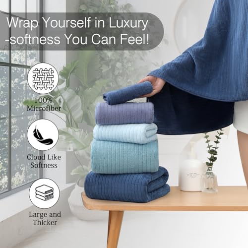 Hailea 18 Piece Family Bath Towel Set Include 6 Bath Towels,6 Hand Towels and 6 Washcloths Soft Bathroom Towel with Hanging Loops,Highly Absorbent Quick Dry Towels Set for Bathroom,Hotel and Spa-Navy - color: Navy, size: 18-Piece Set