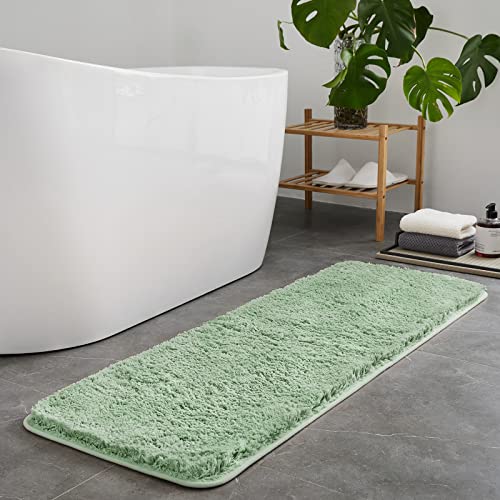 TECHMILLY Super Soft Shaggy Bathroom Runner Rugs, Absorbent Thick Non Slip Microfiber Bath Rugs, Quick Dry Machine Washable Bath Mat for Bathroom Floor, Bathtub and Shower 17"x47" - color: Sage, size: 17'' x 47''