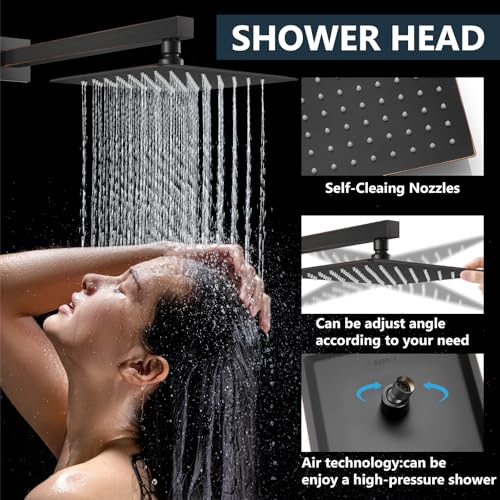 Aolemi Shower Faucet Set Rain Shower System with Handheld Spray Bathroom Shower Combo Rough-in Valve and Shower Trim Kit Included Oil Rubbed Bronze 8 Inch Wall Mount Shower Head - color: Oil Rubbed Bronze, size: 8 Inch Wall Mount Shower Head