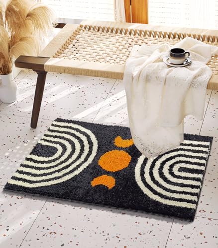 Boho Bathroom Rugs Cute Bohemian Bath Rug Non-Slip Microfiber Abstract Bath Mat for Bedroom Small Carpet Farmhouse Decor Soft Funny Black Washable Rugs for Kitchen Entryway/Washbainy/Shower 16x24 inch - color: Black, size: 1'4" x 2' (Rectangular)