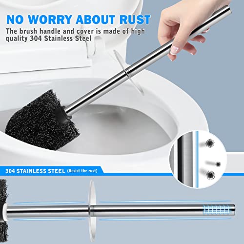 Toilet Brush and Holder, 2 Pack Toilet Brush with 304 Stainless Steel Long Handle, Toilet Bowl Brush for Bathroom Toilet-Ergonomic, Elegant,Durable (Black) - color: Black
