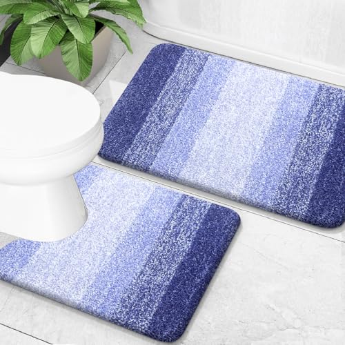 OLANLY Bathroom Rug Set 2 Piece, Soft Absorbent Microfiber Bath Mats and U-Shaped Contour Toilet Rug, Non-Slip, Machine Wash Dry, Plush Shaggy Bath Mats for Bathroom (24"x16"+24"x20", Blue-Violet) - color: Blue-violet, size: 24" X 16" + U24" X 20"