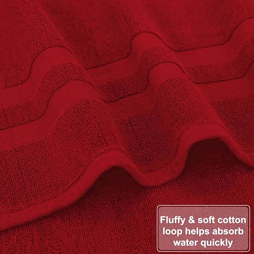 GOLD TEXTILES Premium Red Bath Mat - 2 Pack 22x34 Inches - Not a Bathroom Rug - 100% Ring Spun Cotton - Highly Absorbent & Non Slip Shower Bathroom Floor Mat Towel - Machine Washable - color: Red, size: 2 Pack 22x34