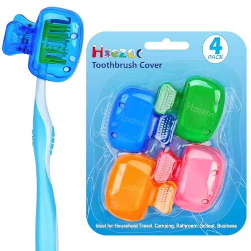 Hxezoc 4 Pack Toothbrush Covers Toothbrush Holders Toothbrush Protector Cap Brush Pod Case Protective Portable Plastic Clip for Household Travel, Bathroom, School, Camping, Business - color: Green, Blue, Orange, Pink