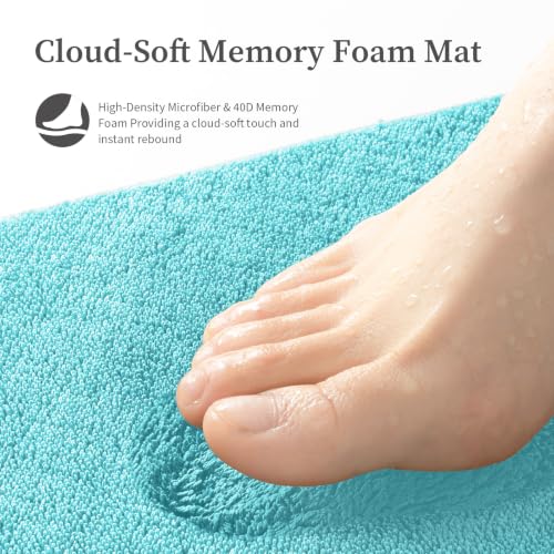 YIHOUSE Memory Foam Bathroom Rugs Sets 3 Piece - Extra Thick Soft Towel-Like Absorbent Bath Mat Set, Non Slip Machine Washable Bath Rugs Carpet for Bath, Tub and Shower, Aqua - color: Aqua, size: 1'8" x 2'8" (3 pieces)