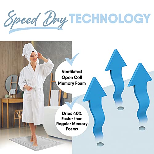 MICRODRY Quick Drying Memory Foam Framed Bath Mat with GripTex Skid-Resistant Base, 21x34, Light Grey - color: Light Grey, size: 21" x 34"
