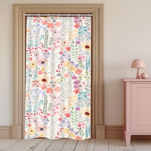 Riyidecor Small Stall RV Colorful Floral Shower Curtain for Bathroom Decor 36Wx72H Boho Wildflower Watercolor Plant Leaves Botanical Girls Art Printed Fabric Polyester Waterproof 7 Pack Plastic Hooks - color: A-pink, size: 36"W x 72"L (Pack of 1)