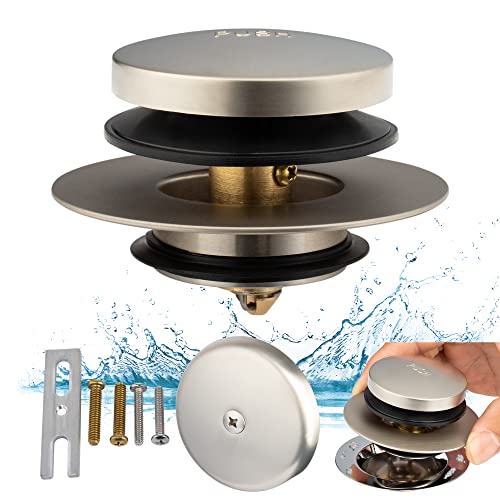 Artiwell Brushed Nickel Universal Tip Toe Tub Drain Conversion Kit - EZ Installation Bathtub Drain Replacement Trim Kit with 1-Hole Overflow Face Plate and Pop-Up Tub Stopper - color: Brushed Nickel