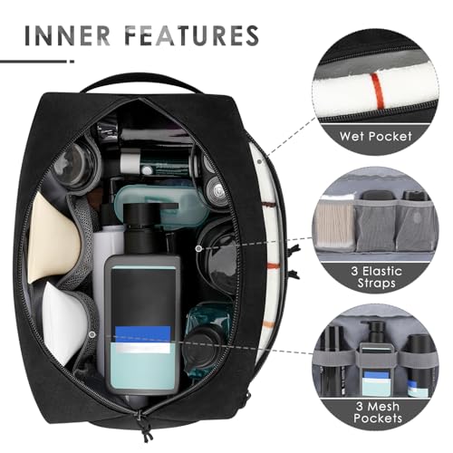 Tactical Toiletry Bag for Men, Travel Hygiene Bag with Double-layer, Large Capacity Hanging Toiletry Bags Water-Resistant Shaving Dopp Kit with EDC Molle Pouches, Bathroom Shower Makeup Bag, Black