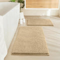 HOMEIDEAS 2 Pieces Bathroom Rugs, Non Slip Absorbent Chenille Toilet Bath Mat Set (Beige) - color: Beige-beige, size: 1'5" x 2'8" (Rectangular 20"x32"+17"x24")