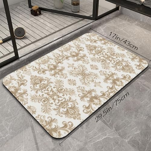 Yellow Flowers Bathroom Rug, Rapid Dry Absorbent with Non-Slip Rubber Base Bath Mats for Bathroom 17"x30" - color: Yellow Flowers