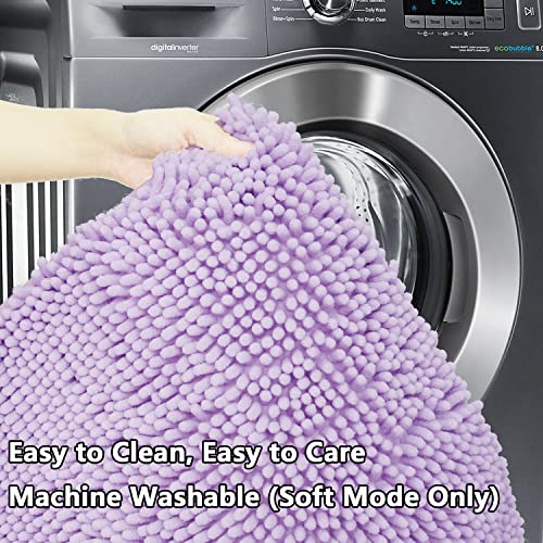 Bathroom Rugs Chenille 3-Piece Extra Soft and Absorbent Shag Bathroom Rugs, Machine Wash Mat, Strong PVC Non-Slip Underside, Plush Carpet Mats, Lavender - color: Lavender, size: 2'8" x 1'8" (16x24"+20x32"+20x20"U shape）