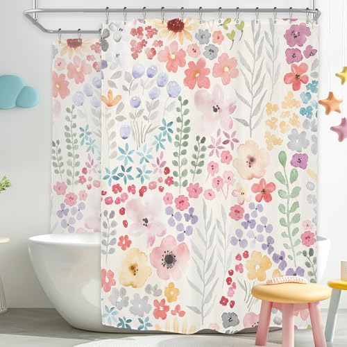 Riyidecor Clawfoot Tub Extra Wide Shower Curtain for Bathroom Decor 180Wx70H Floral Flower Cute Colorful Wrap All Around Circular Round Art Printed Fabric Polyester Waterproof 32 Pack False Hooks - color: A-pink, size: 180"W x 70"L (Pack of 1)