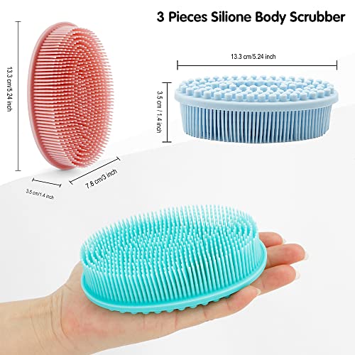 3 Pack Silicone Body Scrubber, Soft Silicone Loofah Exfoliating Body Scrubber, Silicone Body Brush Bath Shower Scrubber for Body, 2 in 1 Bath and Shampoo Wash Brush for Skin Exfoliation Men Women - size: Pink+Blue+Green
