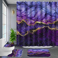 Poedist 4 Pcs Gold Edge Marble Bathroom Shower Curtain Set, Bathroom Sets with Shower Curtain and Rugs(Bath Mat,U Shape and Toilet Lid Cover Mat) and 12 Hooks-Purple - color: Purple Yellow