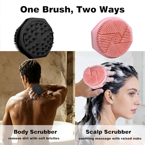 Silicone Body Scrubber for Men Women, Dual-Sided Bath Brushes Gentle Exfoliating Body Scrubber Scalp Massager for Deep Cleansing, Soft Silicone Loofah Body Washing Brushes (Black+Pink) - color: Black+pink
