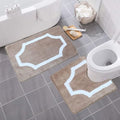 Yafa Home Fashion 2 Piece Modern Design Microfiber Soft Bathroom Rug Set, Non-Slip PVC Backing - color: Regal Frame Beige, size: 2 Piece: 20" X 20" + 20" X 32" (Rectangular)