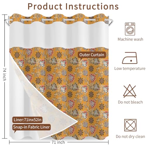 No Hook Shower Curtain with Snap in Liner Set FYLX00238 - color: Boho Floral Paisley
