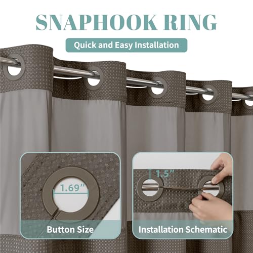 eachope Brown No Hook Waffle Weave Shower Curtain with snap-in Liner Replacement, 230GSM Waterproof Fabric Hotel Shower Curtain Set for Bathroom, Through Mesh Top Window,71Wx74H - color: Brown, size: 71"W x 74"L (Pack of 1)