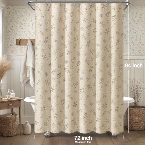 Floral Vintage Linen Shower Curtain, French Country Shower Curtains for Bathroom, 72Wx84H - color: Linen - Muted Garden, size: Extra Long 72"W x 84"L