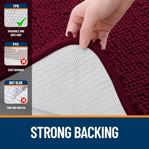 OLANLY Bathroom Rugs Sets 2 Piece, Soft Absorbent Chenille Bath Mats Area Rug Set, Non-Slip, Quick Dry, Machine Washable Bath Mats for Bathroom, Home Decor Accessories (30"x20"+24"x16", Burgundy) - color: Burgundy, size: 30" X 20" + 24" X 16"