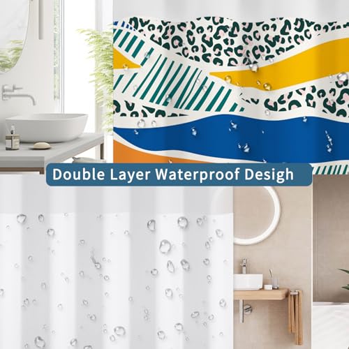 No Hook Shower Curtain with Snap in Liner Set FYLX00225 - color: Leopard Stripe Wave
